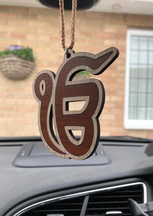 Wooden Ek Onkar Car Rear Mirror Hanging Handcrafted Sikh Religious Eik Pendant Punjabi