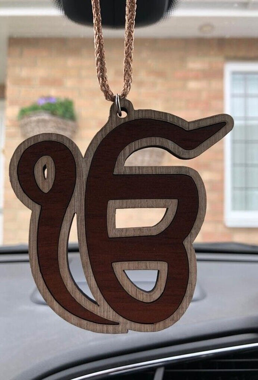 Wooden Ek Onkar Car Rear Mirror Hanging Handcrafted Sikh Religious Eik Pendant Punjabi