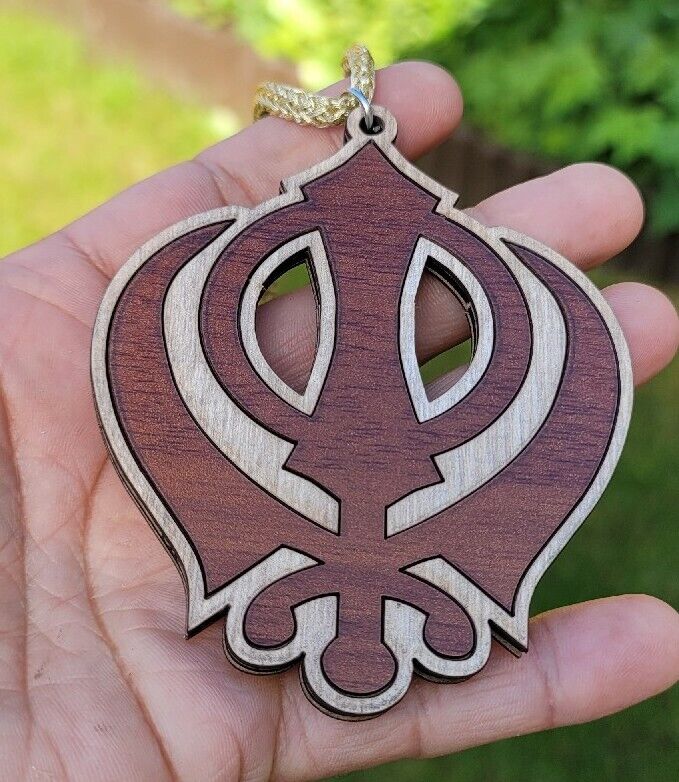 Wooden khanda car hanger punjabi sikh kaur stunning evil protection pendant ccc9