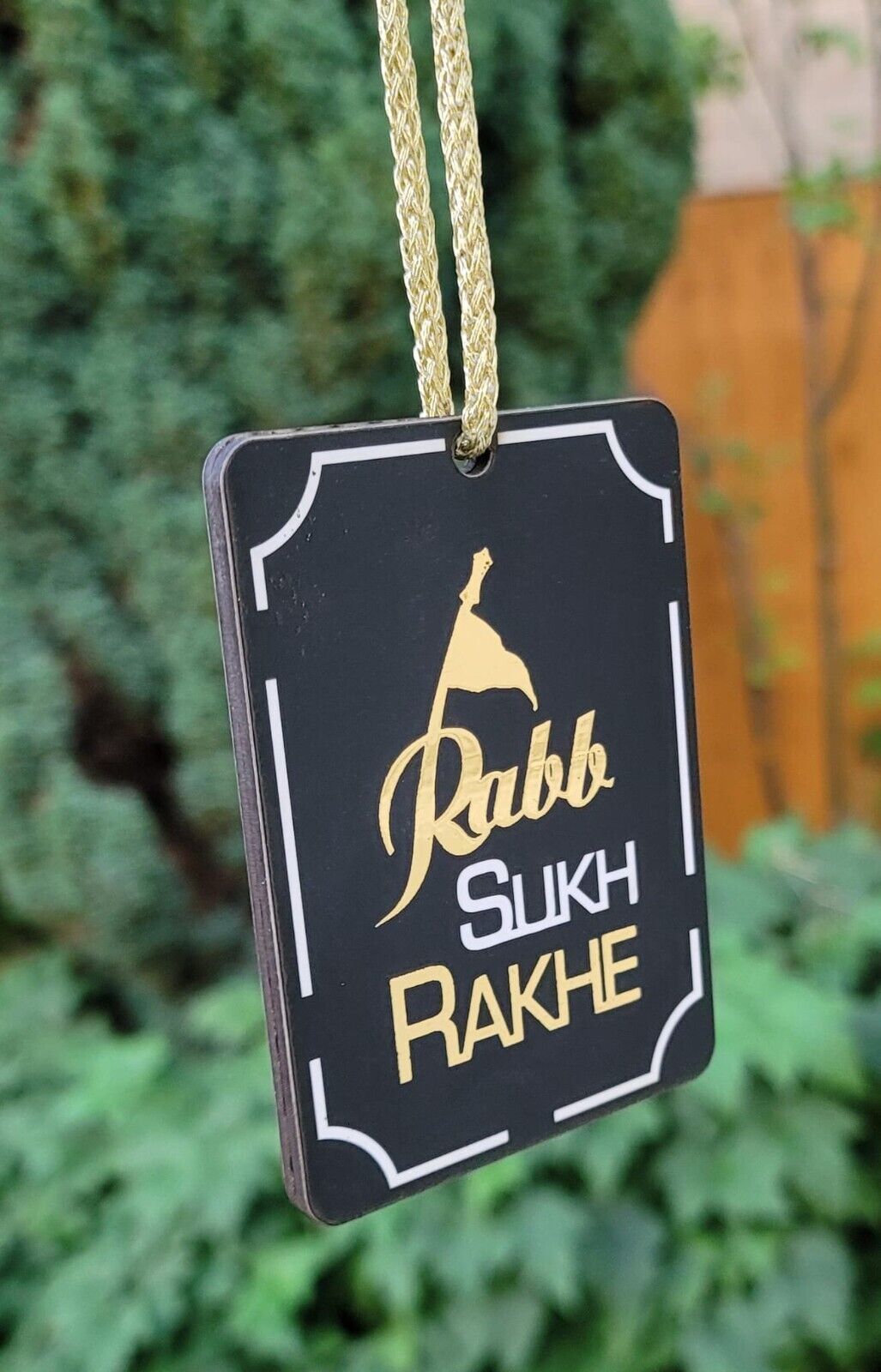 Lion Singh Car Mirror HANGER Rabb Sukh Rakhe Bebe Bapu Punjabi Wood Pendant GG10