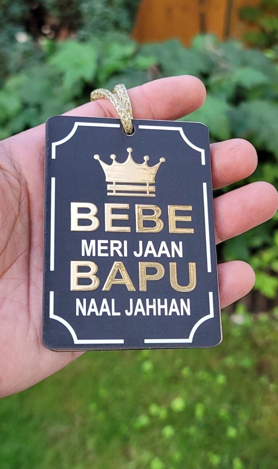 Lion Singh Car Mirror HANGER Rabb Sukh Rakhe Bebe Bapu Punjabi Wood Pendant GG10