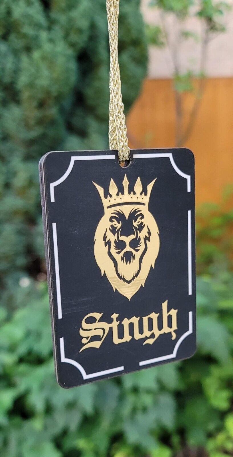 Lion Singh Car Mirror HANGER Rabb Sukh Rakhe Bebe Bapu Punjabi Wood Pendant GG10