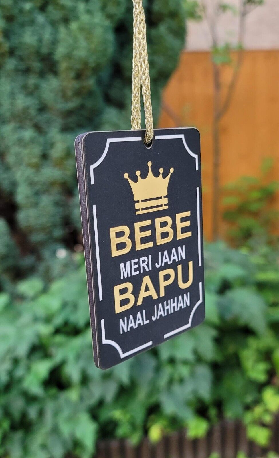Lion Singh Car Mirror HANGER Rabb Sukh Rakhe Bebe Bapu Punjabi Wood Pendant GG10