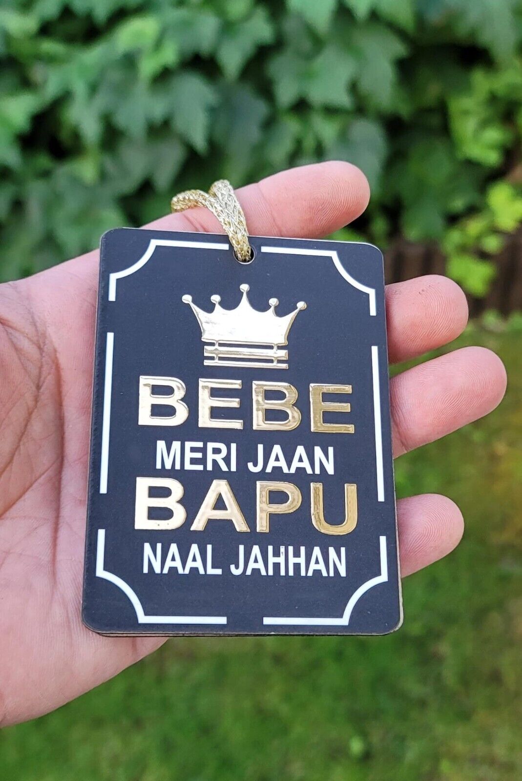 Lion Singh Car Mirror HANGER Rabb Sukh Rakhe Bebe Bapu Punjabi Wood Pendant GG10