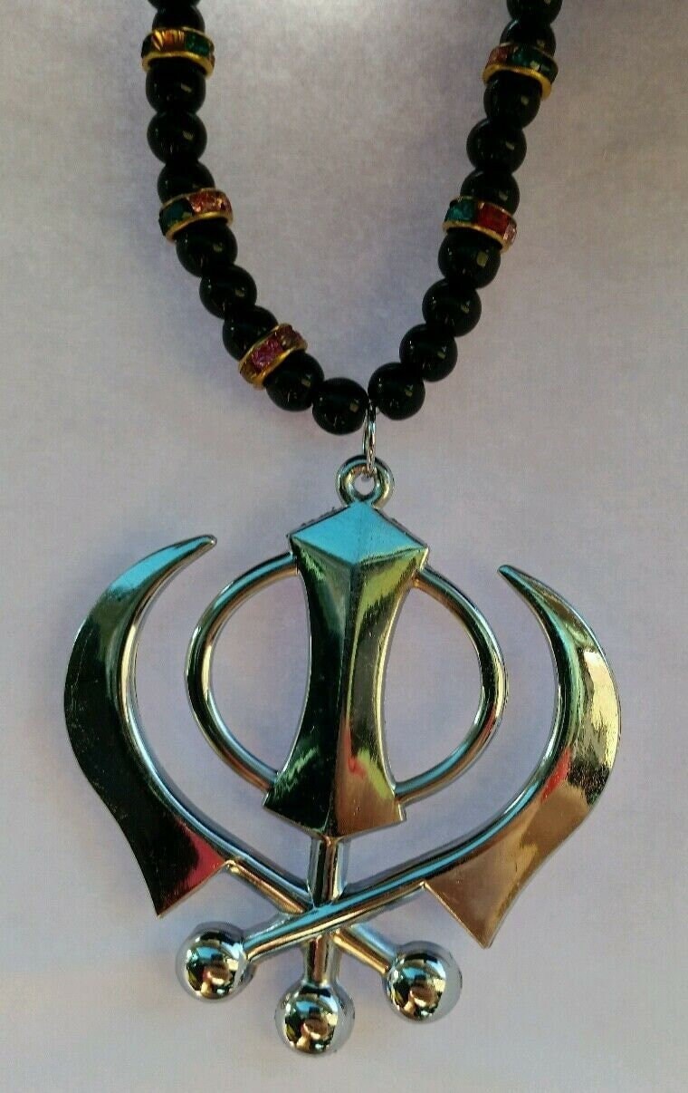 Sikh Khanda Silver Plated Punjabi Hanging Pendant Car Rear Mirror beads Mala SS1
