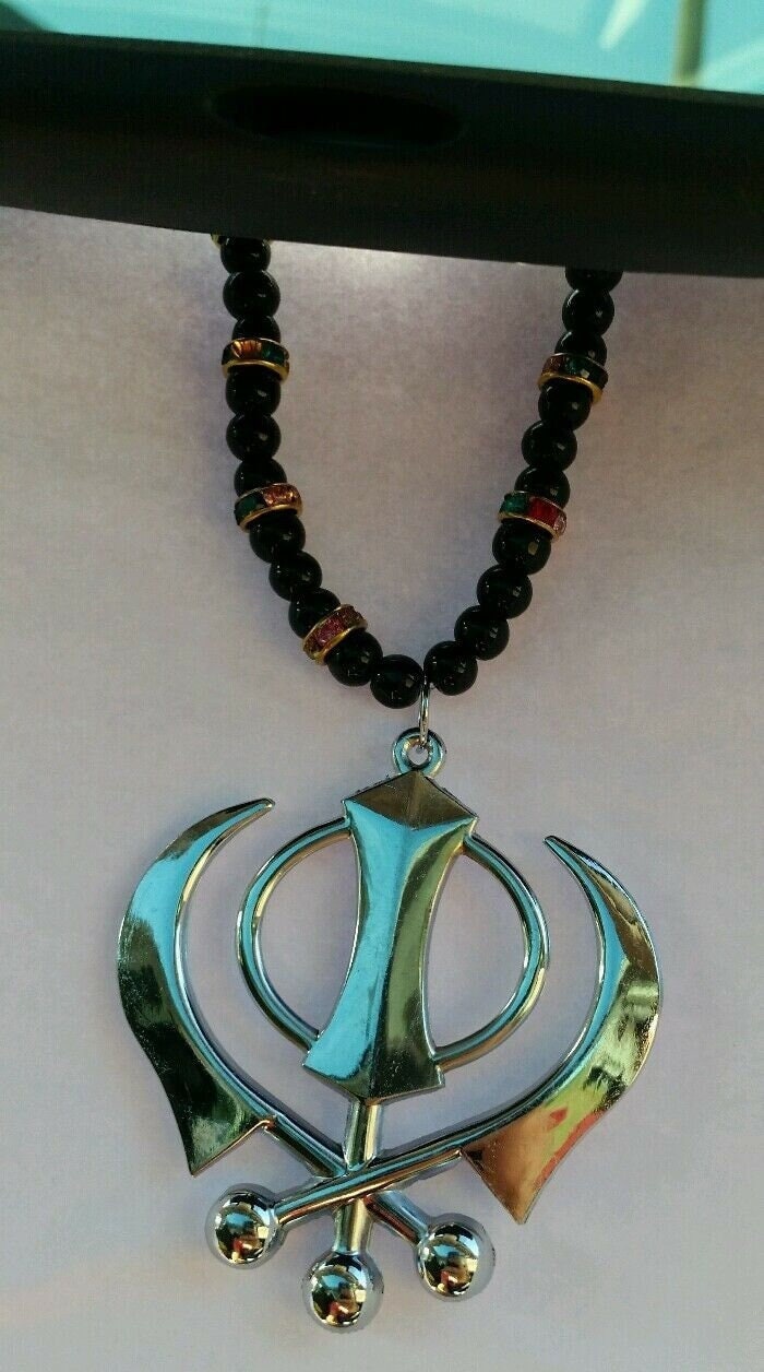 Sikh Khanda Silver Plated Punjabi Hanging Pendant Car Rear Mirror beads Mala SS1