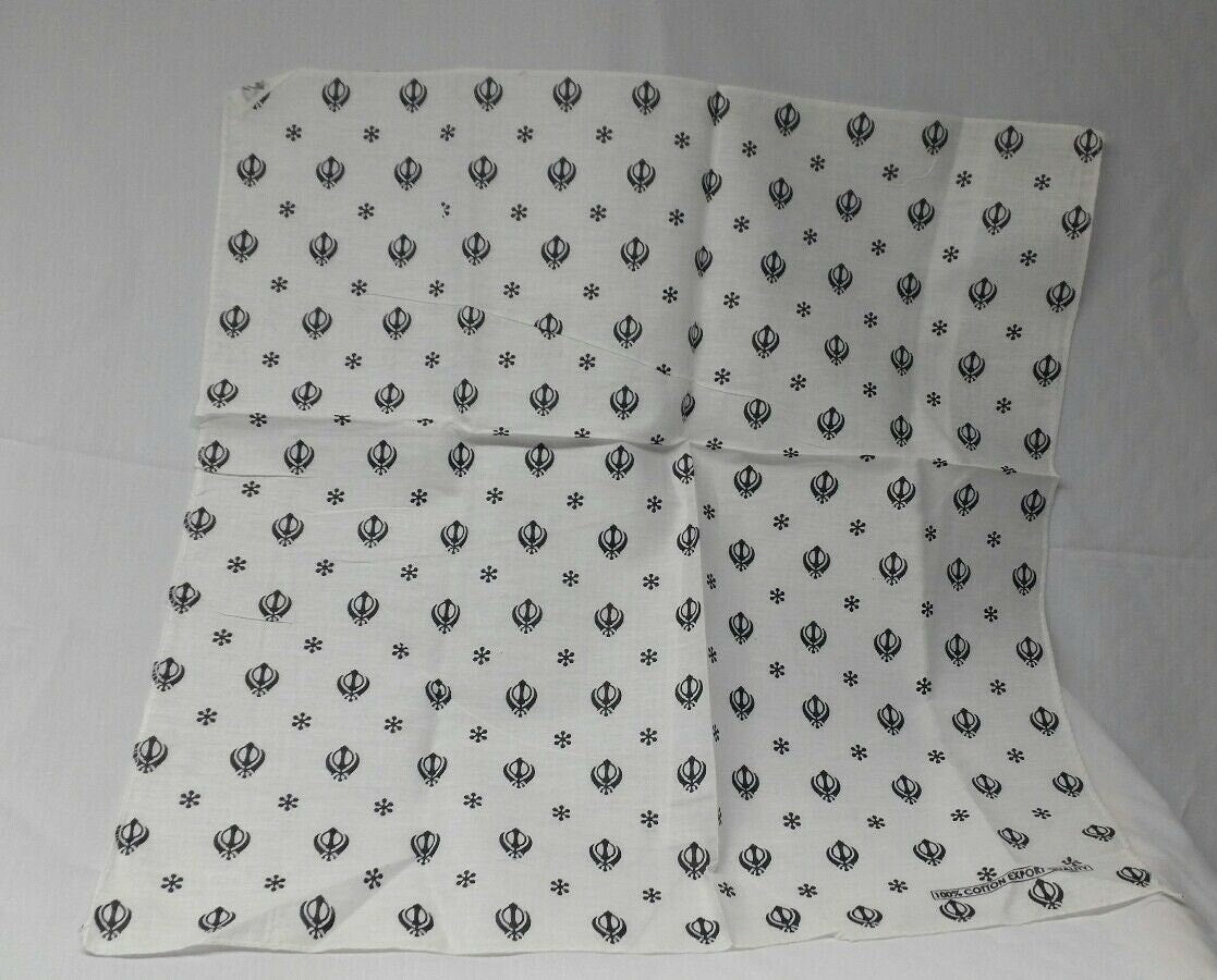 White Khanda Rumal Sikh Head Wrap Bandana Punjabi Cloth UK handkerchief gift New