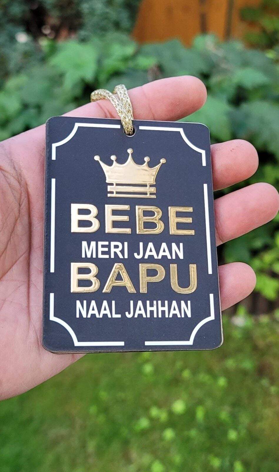 Lion Singh Car Mirror HANGER Rabb Sukh Rakhe Bebe Bapu Punjabi Wood Pendant GG10