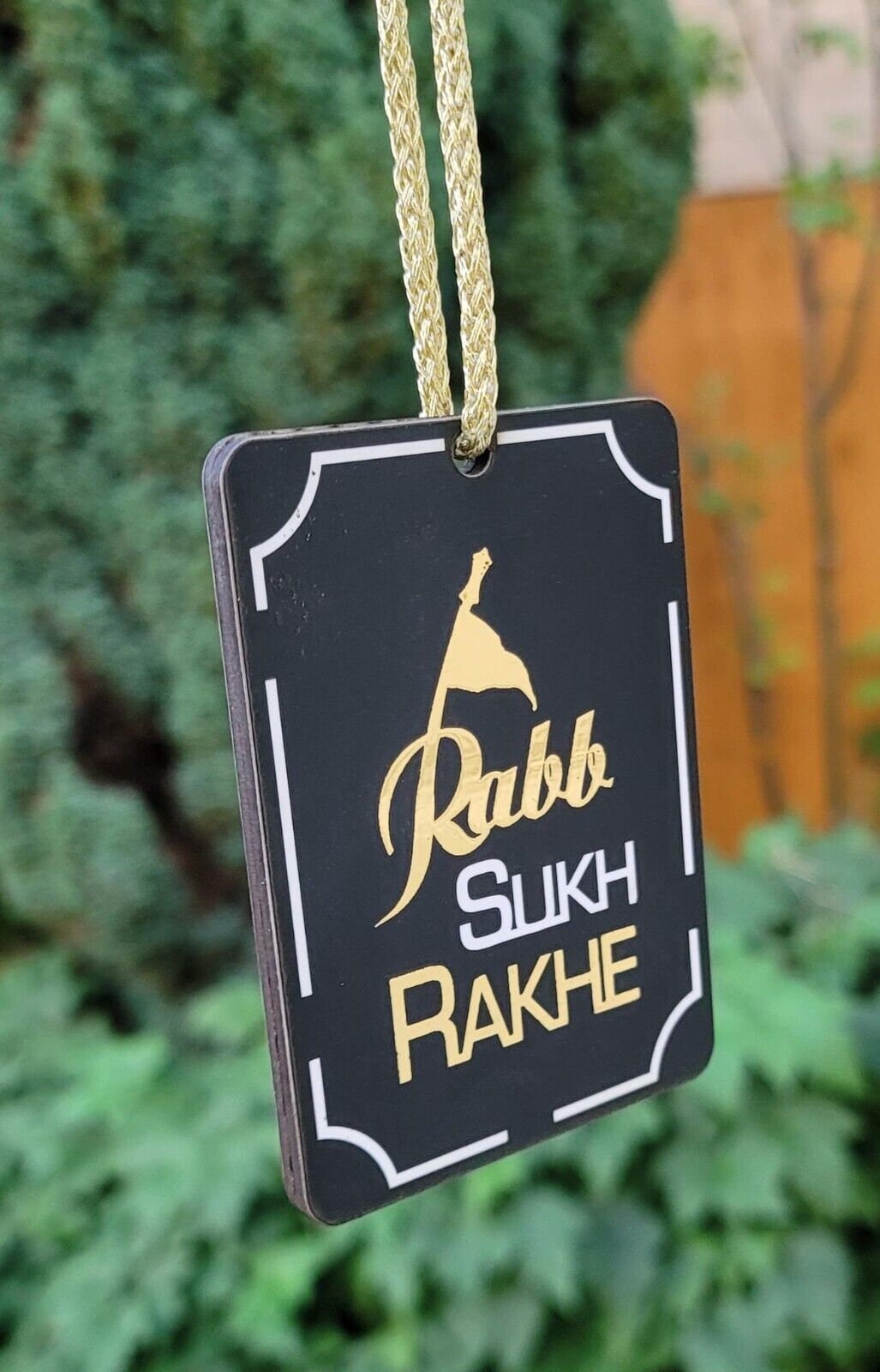 Lion Singh Car Mirror HANGER Rabb Sukh Rakhe Bebe Bapu Punjabi Wood Pendant GG10