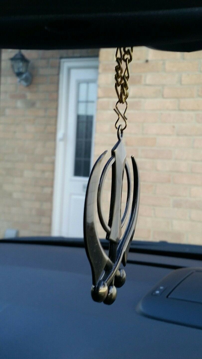 Xlarge punjabi sikh steel khanda antique gold colour car mirror hanging pendant