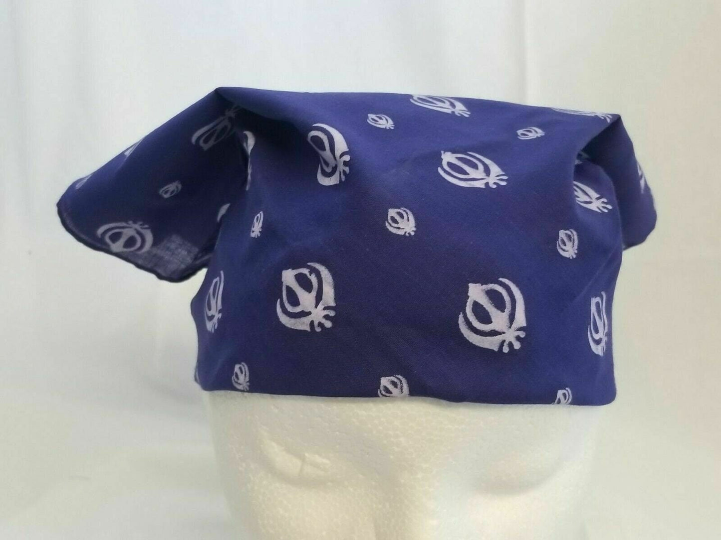 Sikh Punjabi Navy Blue Khanda Cotton Rumal Head Wrap Bandana Wedding Hankie New