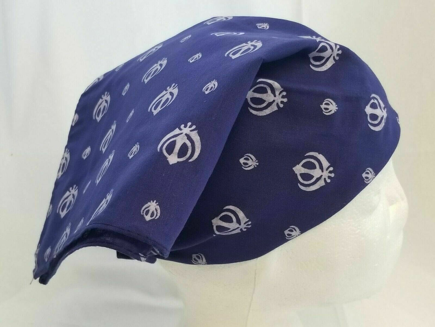 Sikh Punjabi Navy Blue Khanda Cotton Rumal Head Wrap Bandana Wedding Hankie New