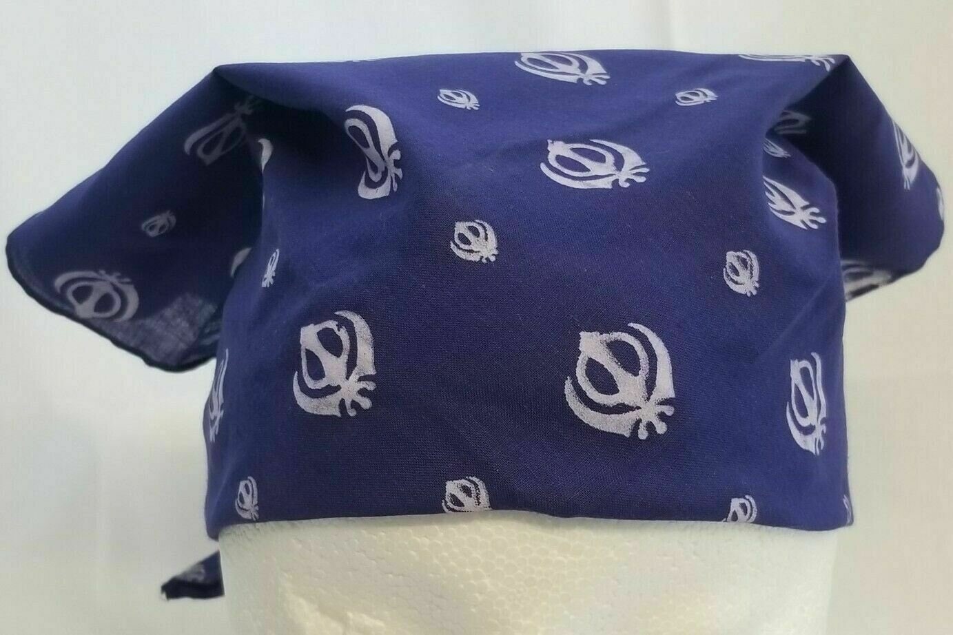 Sikh Punjabi Navy Blue Khanda Cotton Rumal Head Wrap Bandana Wedding Hankie New