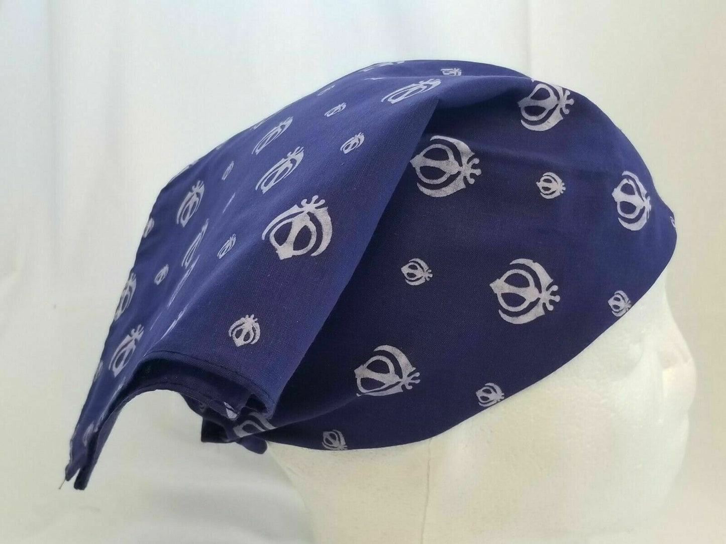 Sikh Punjabi Navy Blue Khanda Cotton Rumal Head Wrap Bandana Wedding Hankie New