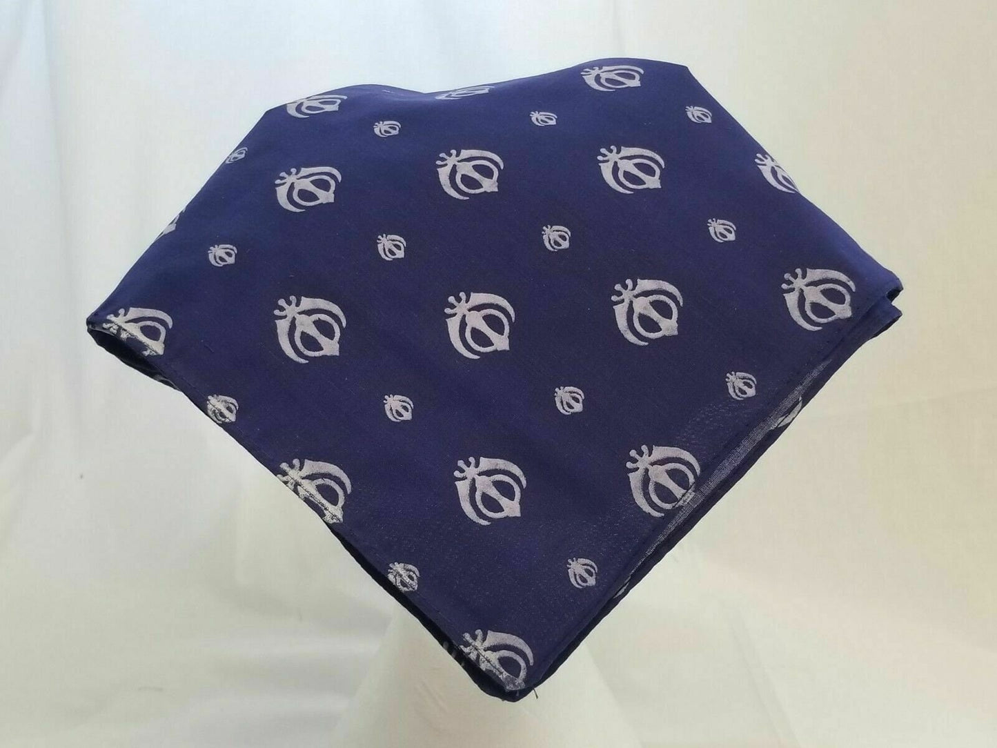 Sikh Punjabi Navy Blue Khanda Cotton Rumal Head Wrap Bandana Wedding Hankie New