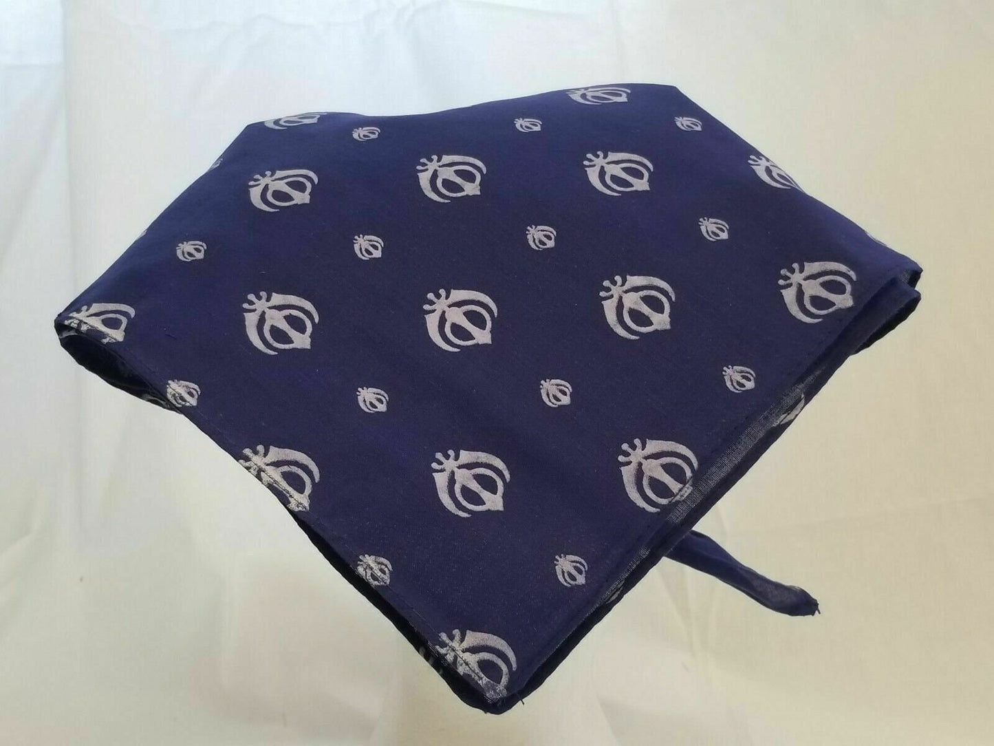Sikh Punjabi Navy Blue Khanda Cotton Rumal Head Wrap Bandana Wedding Hankie New