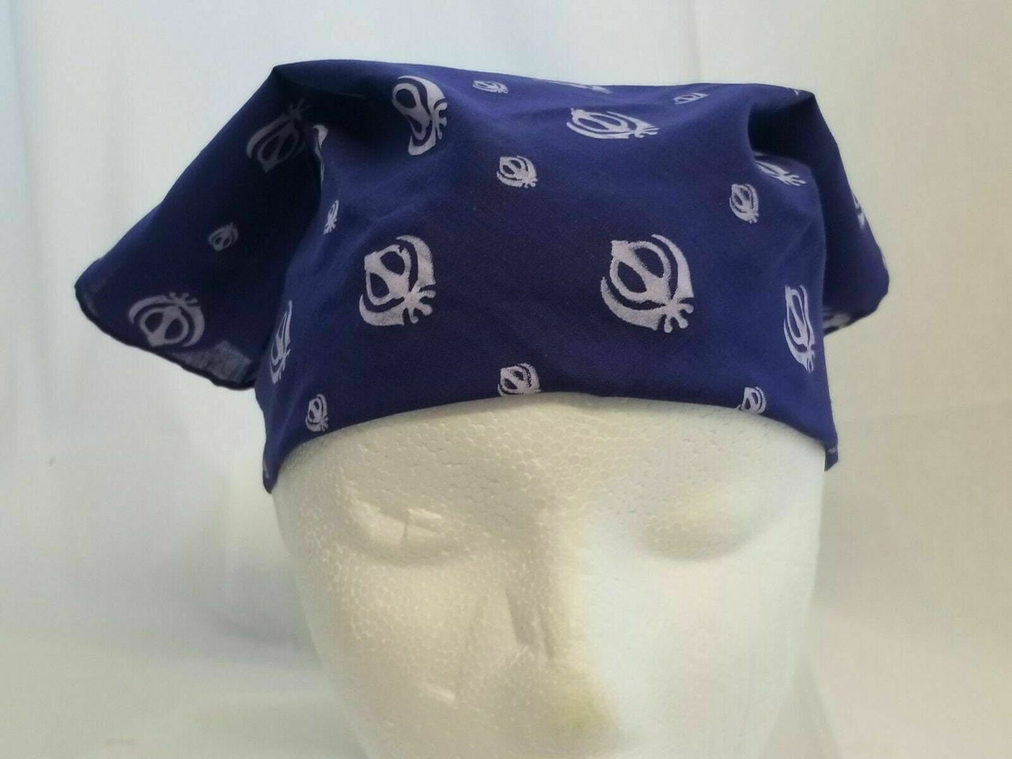 Sikh Punjabi Navy Blue Khanda Cotton Rumal Head Wrap Bandana Wedding Hankie New