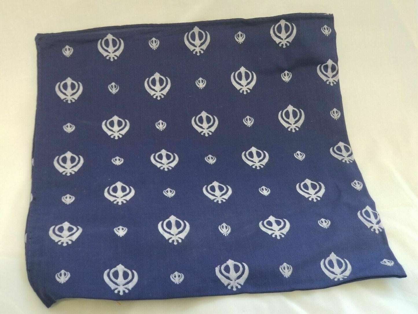 Sikh Punjabi Navy Blue Khanda Cotton Rumal Head Wrap Bandana Wedding Hankie New