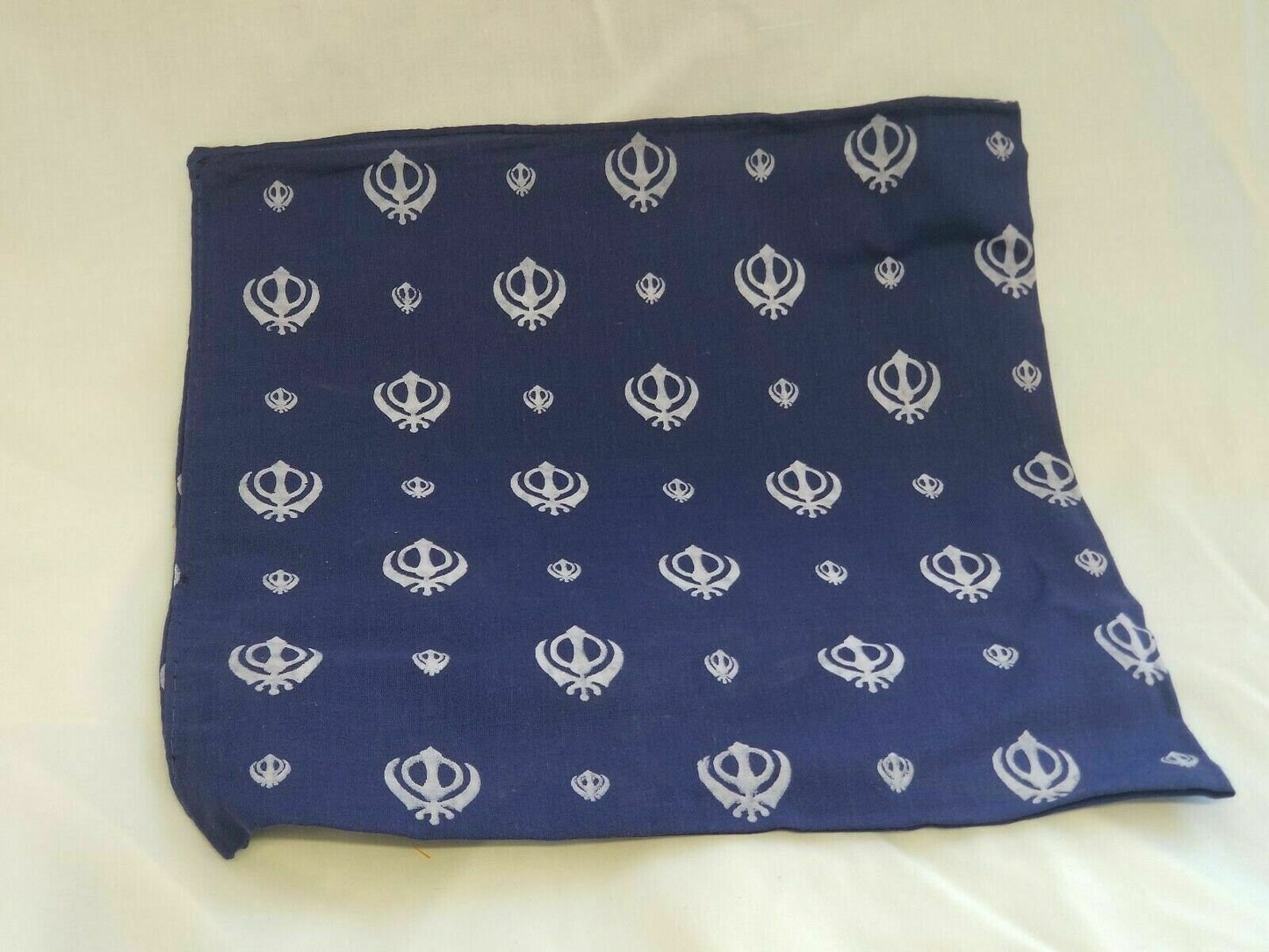 Sikh Punjabi Navy Blue Khanda Cotton Rumal Head Wrap Bandana Wedding Hankie New