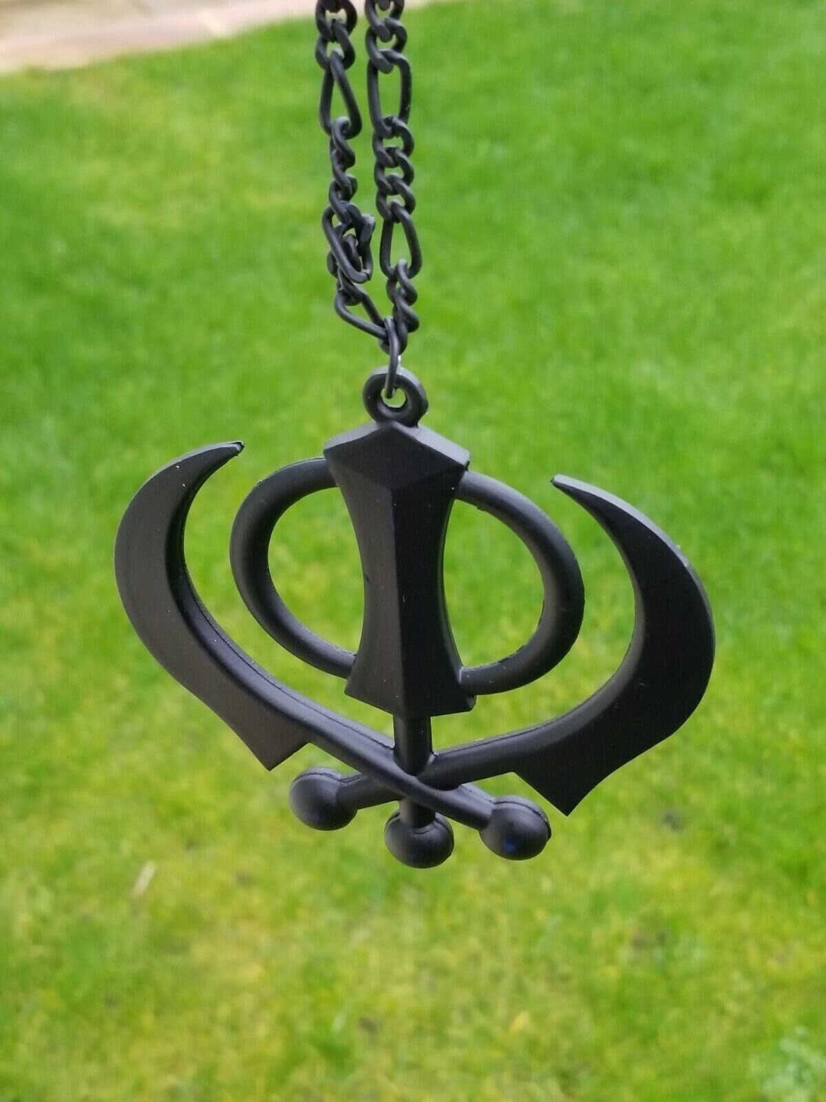 Punjabi Sikh Khanda Black Pendant Large Singh Kaur Car Rear View Mirror Hanger