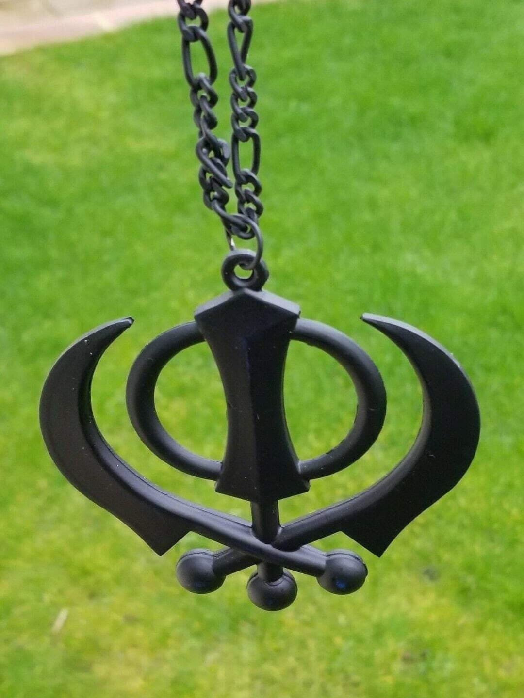Punjabi Sikh Khanda Black Pendant Large Singh Kaur Car Rear View Mirror Hanger