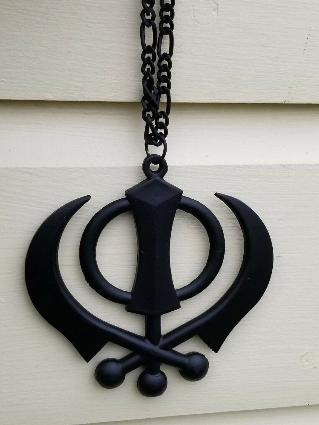 Punjabi Sikh Khanda Black Pendant Large Singh Kaur Car Rear View Mirror Hanger