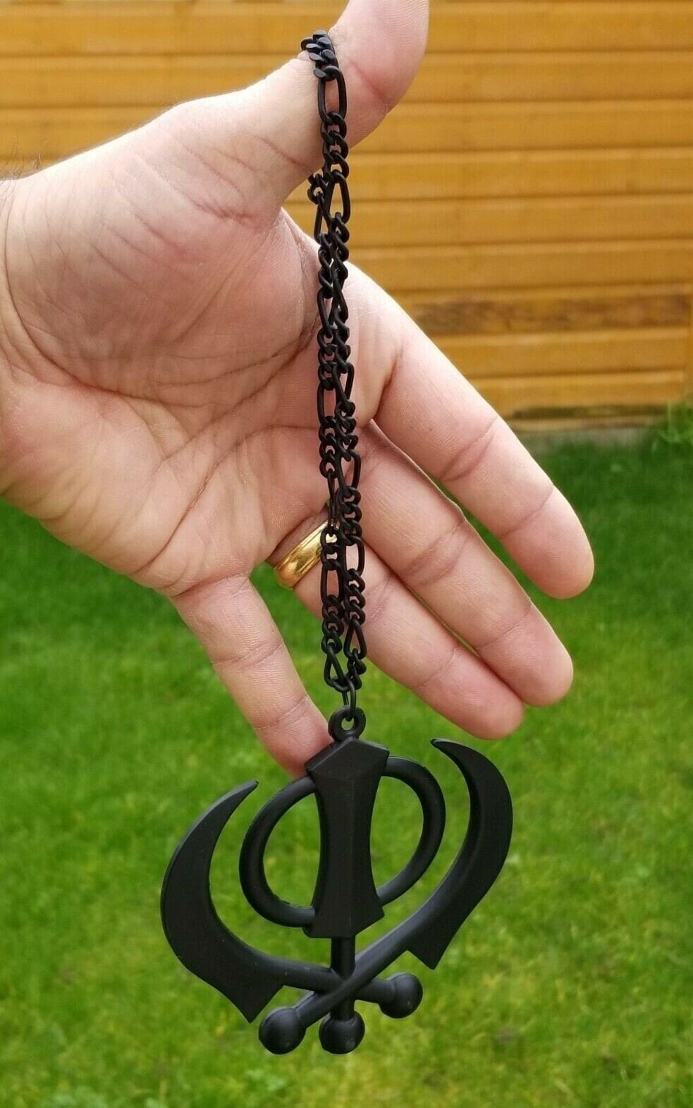 Punjabi Sikh Khanda Black Pendant Large Singh Kaur Car Rear View Mirror Hanger