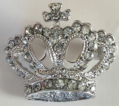 Queen crown brooch pin stunning diamonte gold silver plated broach royal designs