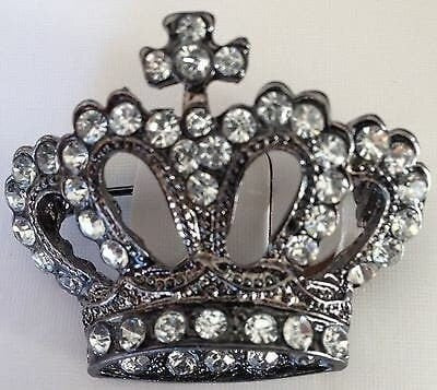 Queen crown brooch pin stunning diamonte gold silver plated broach royal designs