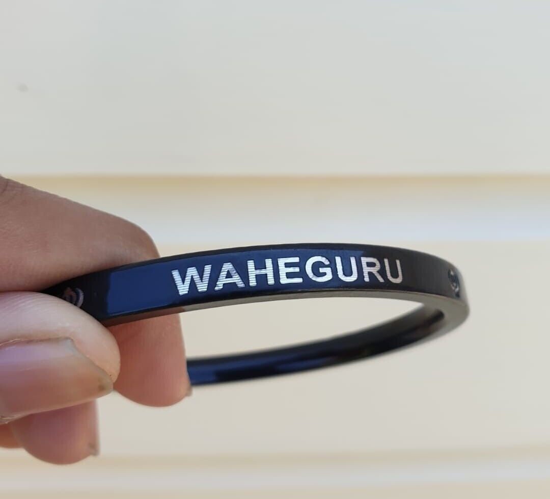Waheguru Kara Black Sikh Khanda Bangle Smooth Flat Stainless Steel Kada G17 Kura