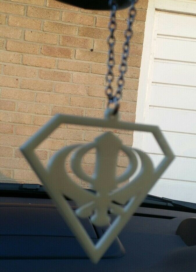 Cream acrylic khanda punjabi sikh singh kaur pendant car mirror hanging chain ss