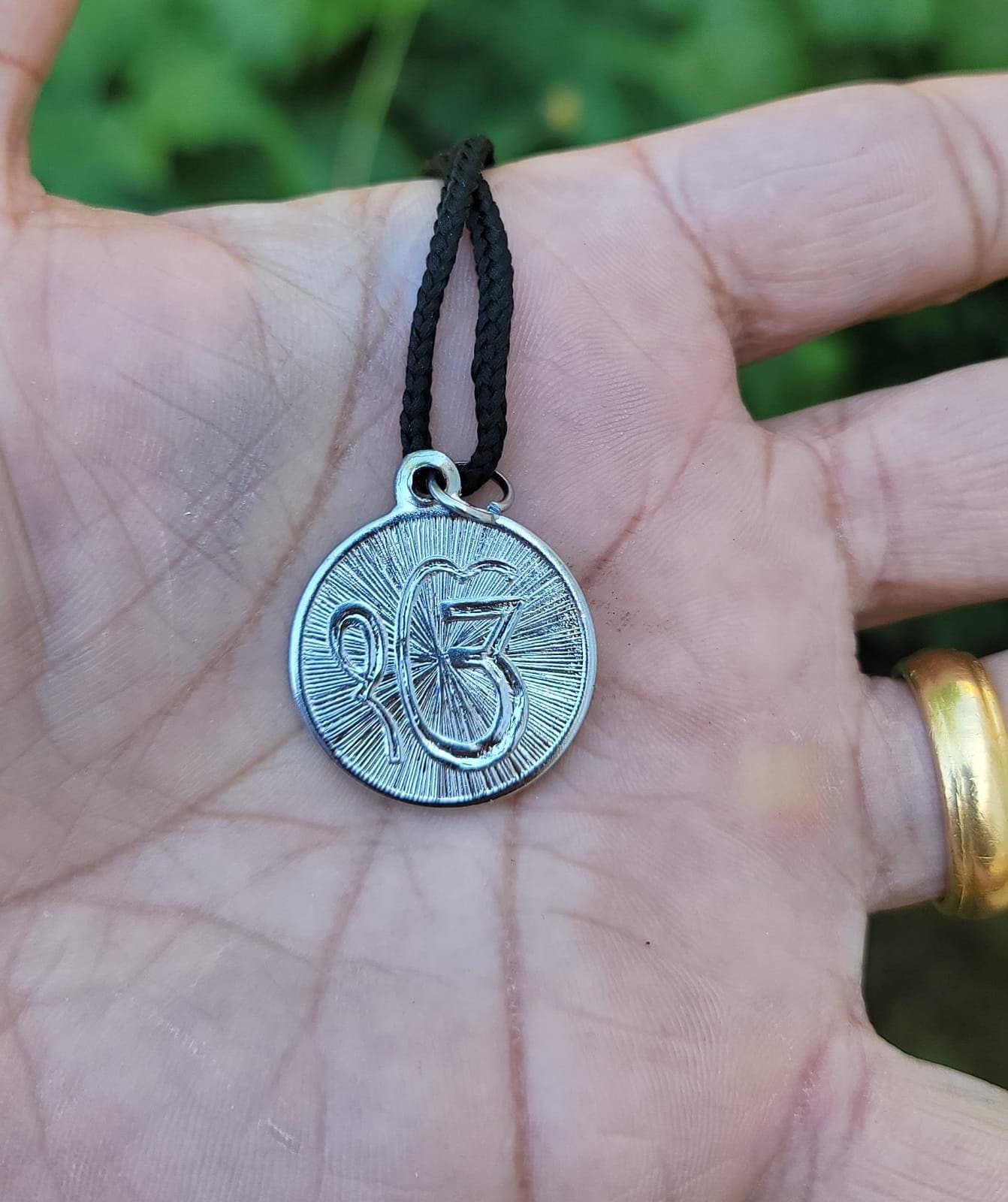 Sikh Ek Onkar Khanda Coin Reversible Pendant Silver Plated black dori Singh L5