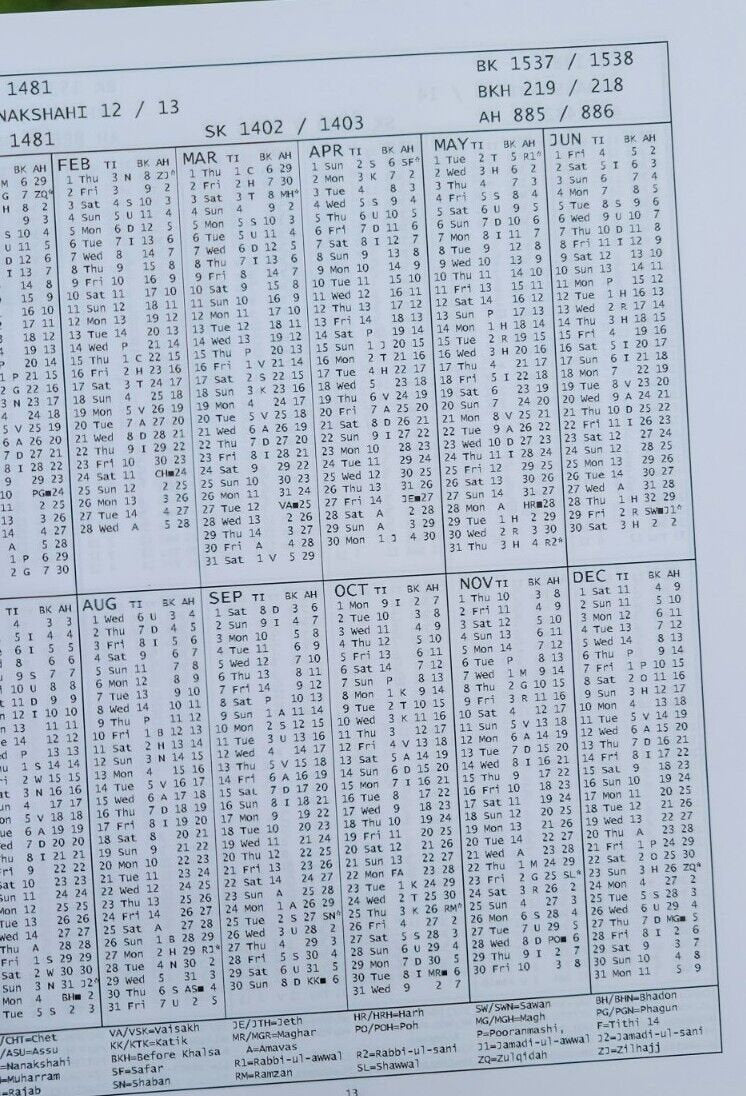 Authentic nanakshahi sikh calendar 1469 to 2100 ce pal singh purewal english new