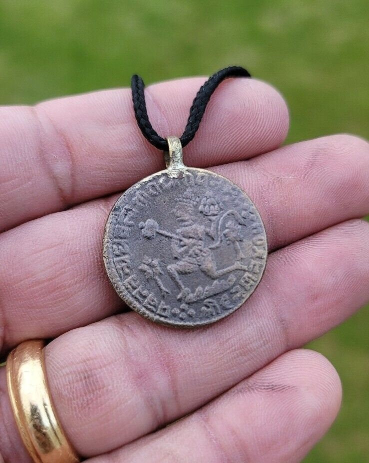 Hindu Hanuman Ram Darbar Token Coin Ram Raj pendant Locket in black thread PP21