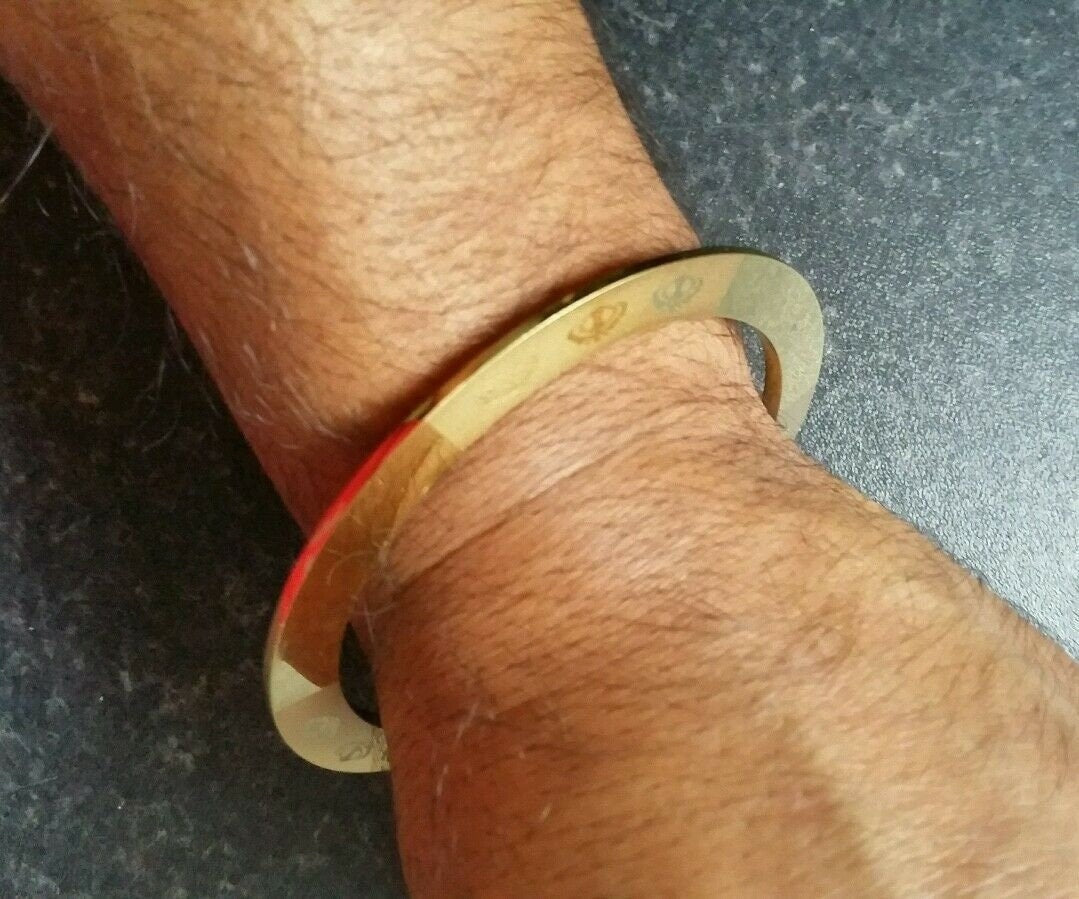 Gold plated Laser Engraved Khanda Sikh Chakri Kara singh kada khalsa  bangle da1