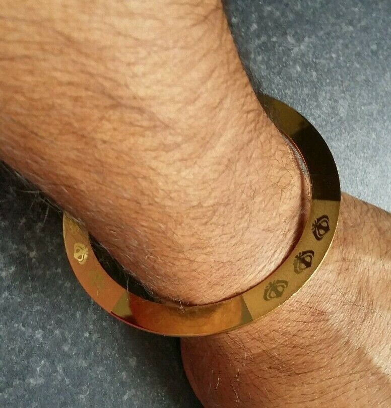 Gold plated Laser Engraved Khanda Sikh Chakri Kara singh kada khalsa  bangle da1