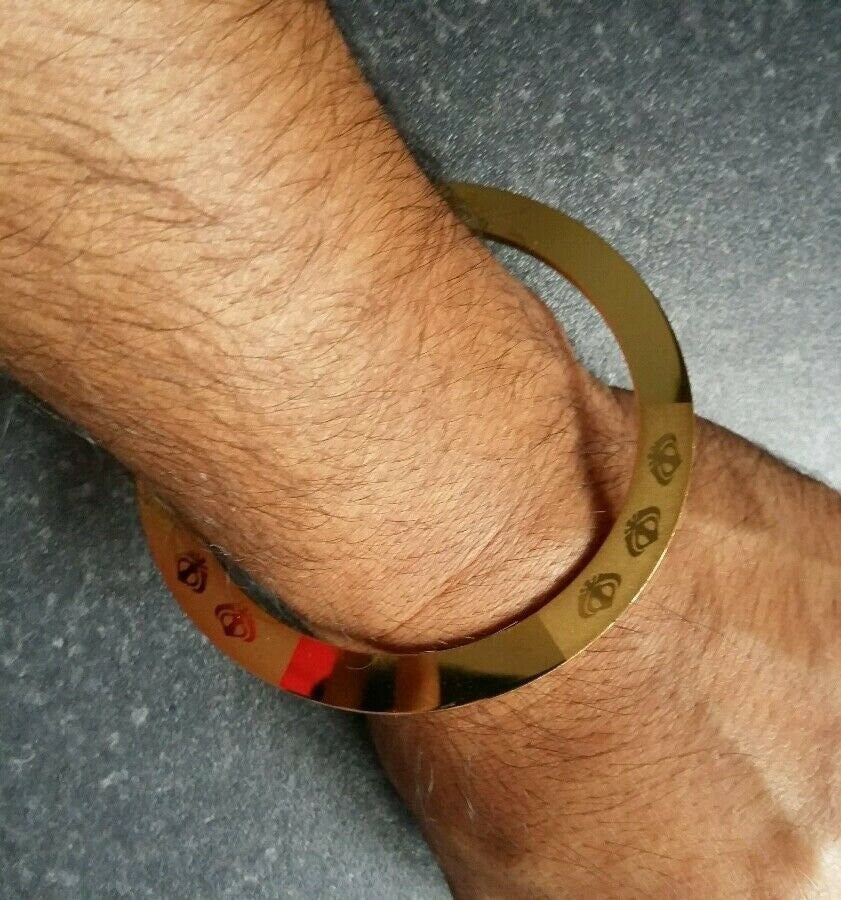 Gold plated Laser Engraved Khanda Sikh Chakri Kara singh kada khalsa  bangle da1