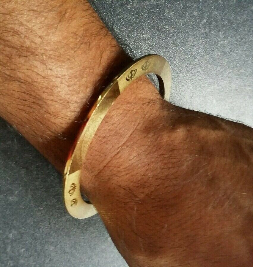 Gold plated Laser Engraved Khanda Sikh Chakri Kara singh kada khalsa  bangle da1