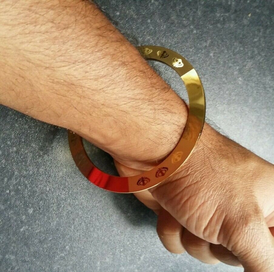 Gold plated Laser Engraved Khanda Sikh Chakri Kara singh kada khalsa  bangle da1