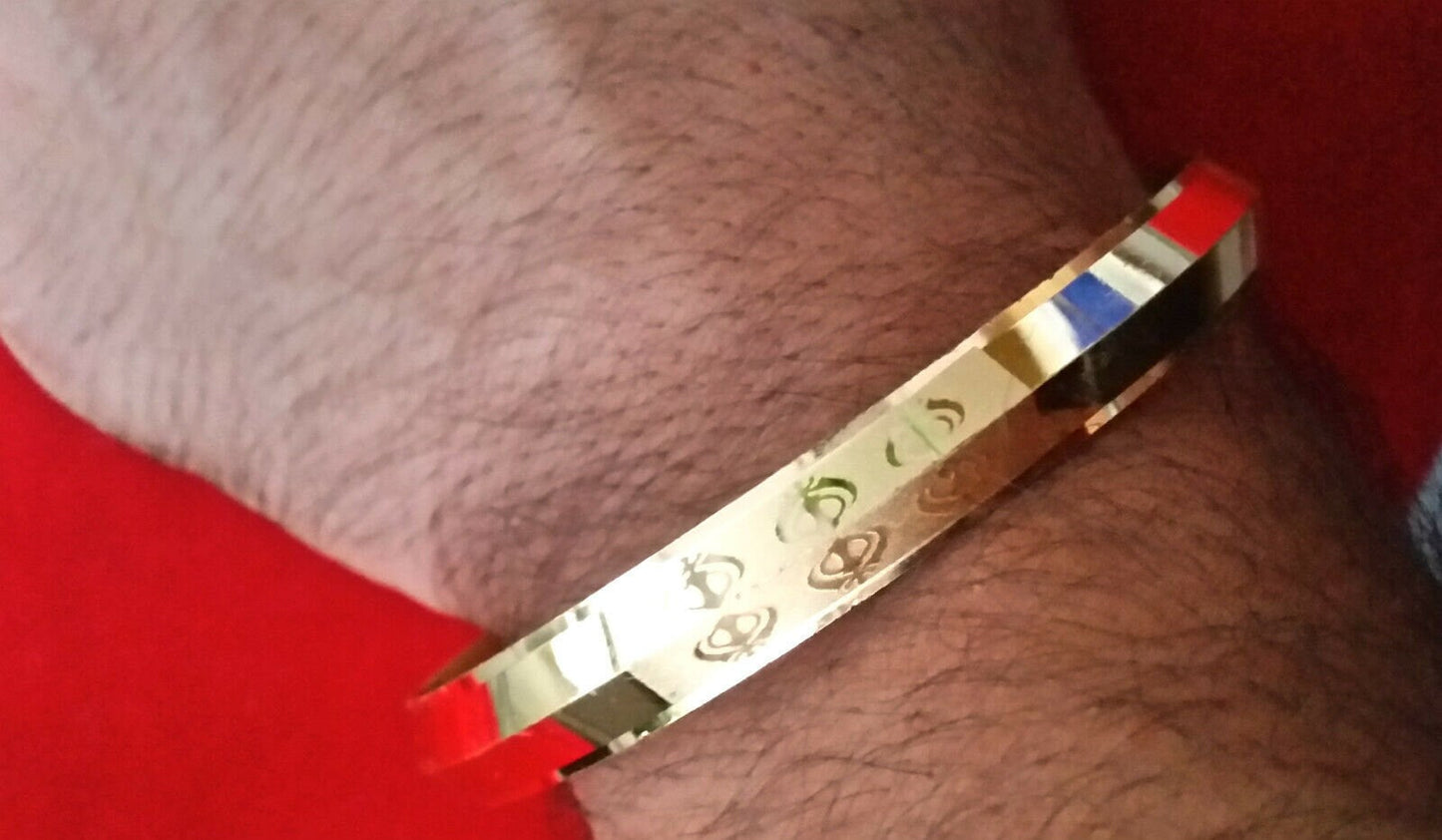 Gold or Silver Colour Engraved Khanda Sikh Kara Kada Singh Khalsa Bangle BB16