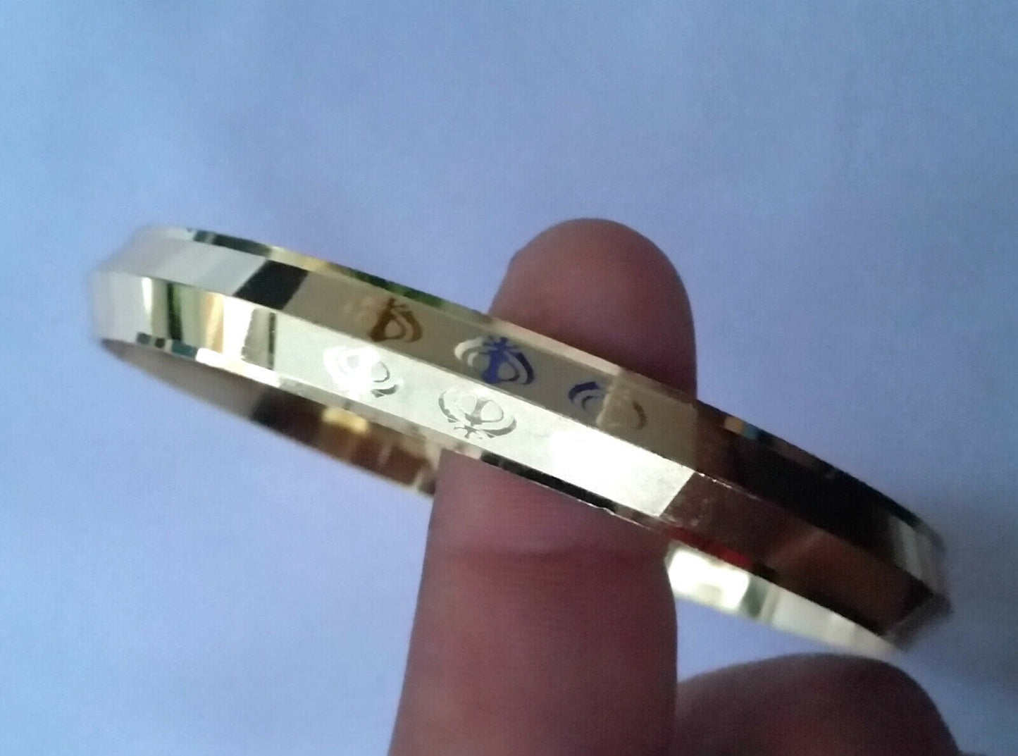 Gold or Silver Colour Engraved Khanda Sikh Kara Kada Singh Khalsa Bangle BB16