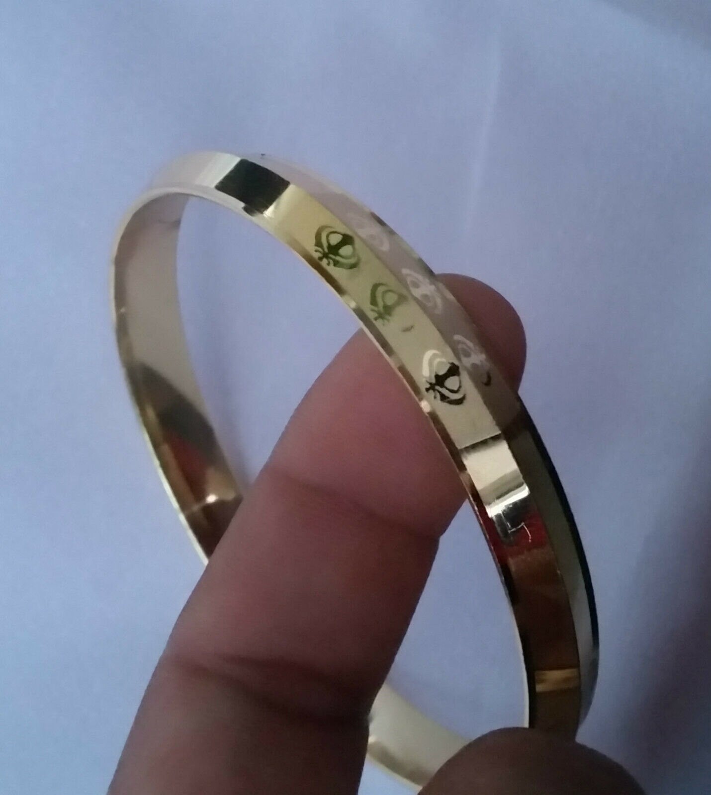 Gold or Silver Colour Engraved Khanda Sikh Kara Kada Singh Khalsa Bangle BB16