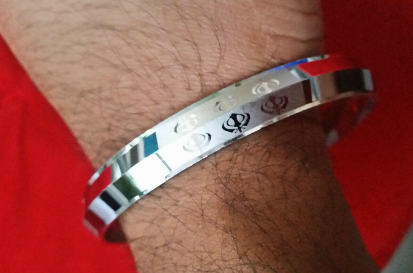 Gold or Silver Colour Engraved Khanda Sikh Kara Kada Singh Khalsa Bangle BB16