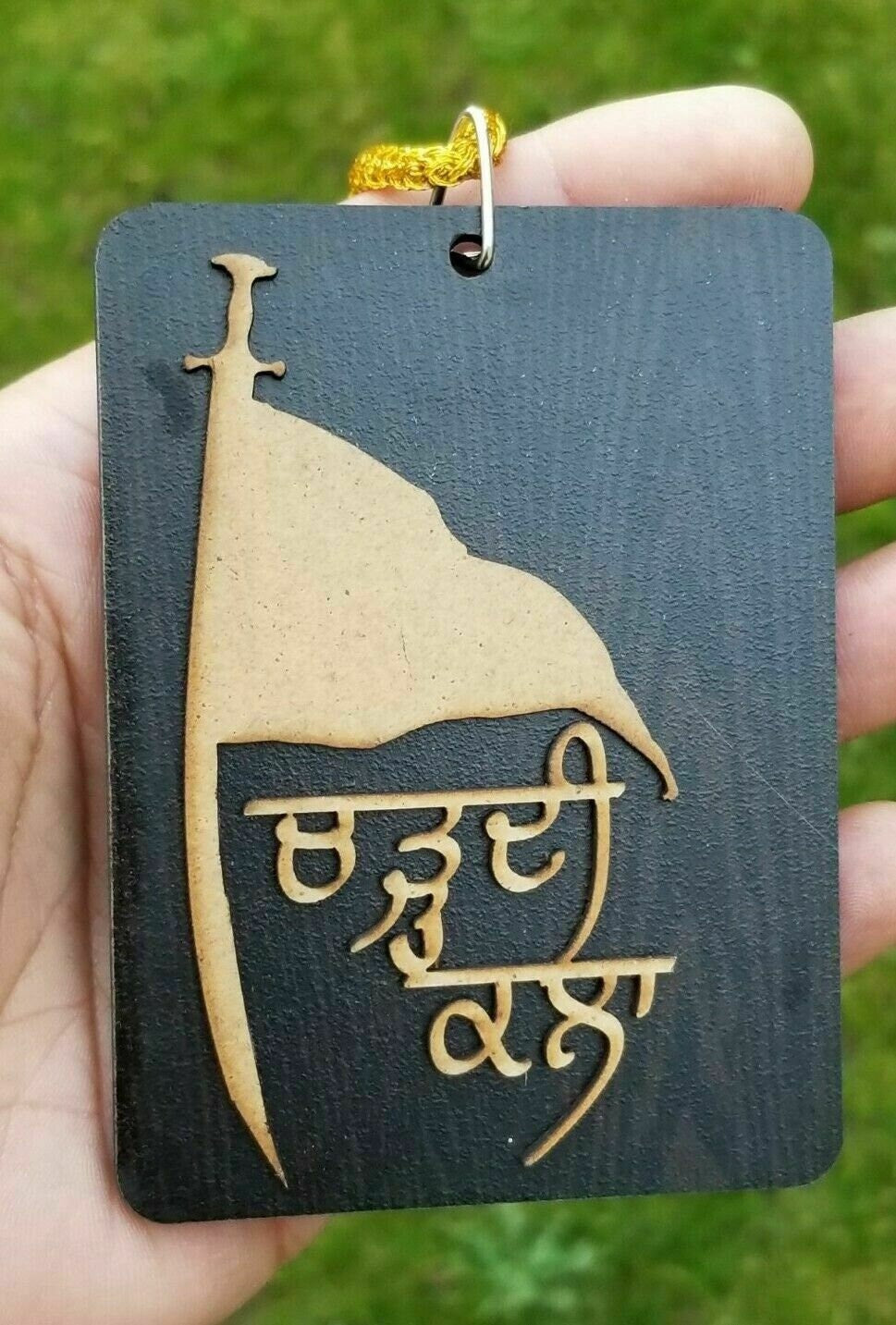 Punjabi sikh wooden chardi kala nishan sahib pendant protection car hanger kk3
