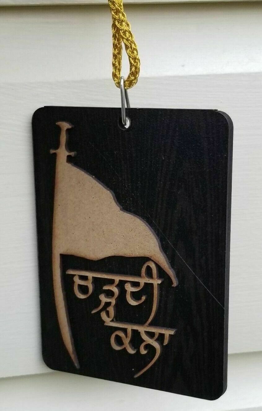 Punjabi sikh wooden chardi kala nishan sahib pendant protection car hanger kk3