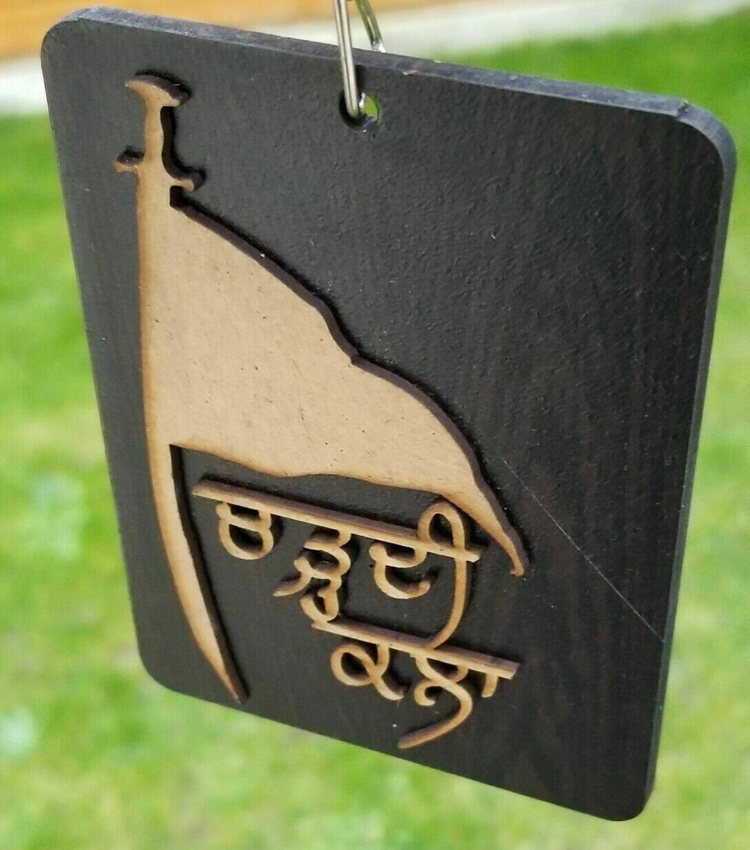Punjabi sikh wooden chardi kala nishan sahib pendant protection car hanger kk3