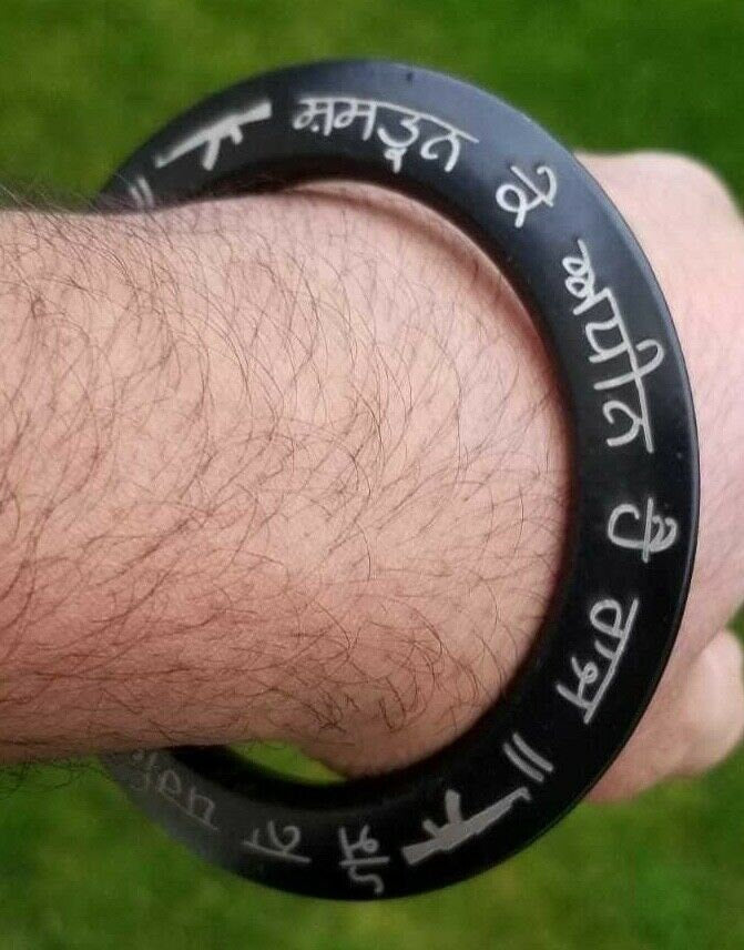 Sikh kara gold or silver engraved gurmukhi black sarbloh bangle black kada dd10
