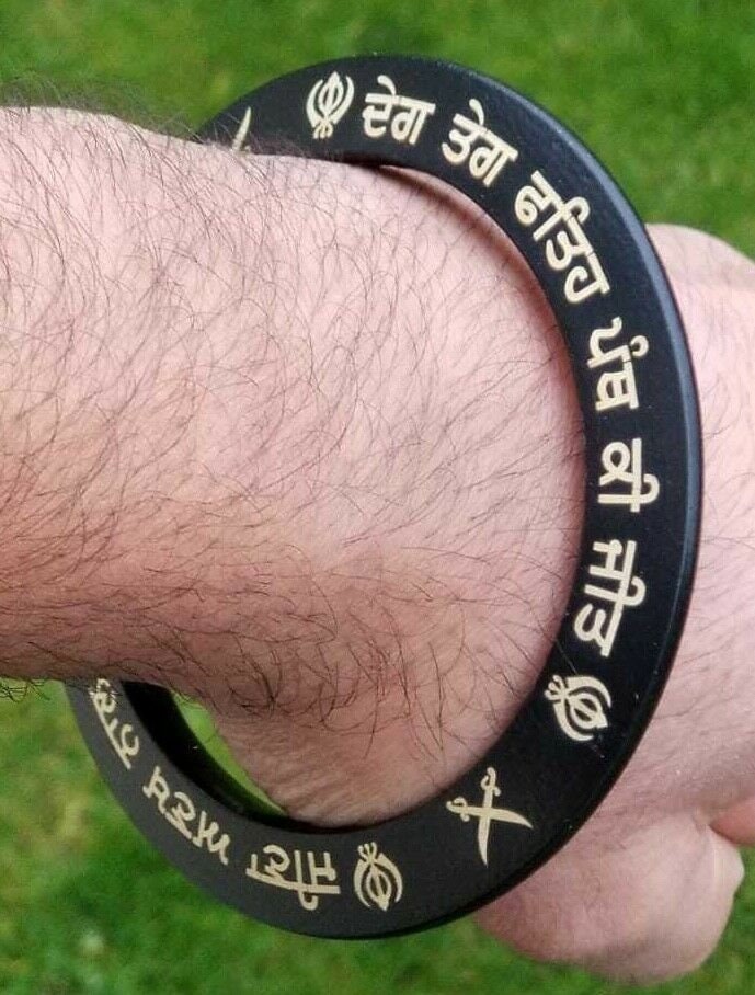 Sikh kara gold or silver engraved gurmukhi black sarbloh bangle black kada dd10