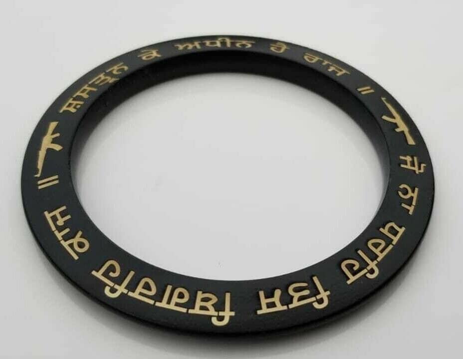 Sikh kara gold or silver engraved gurmukhi black sarbloh bangle black kada dd10