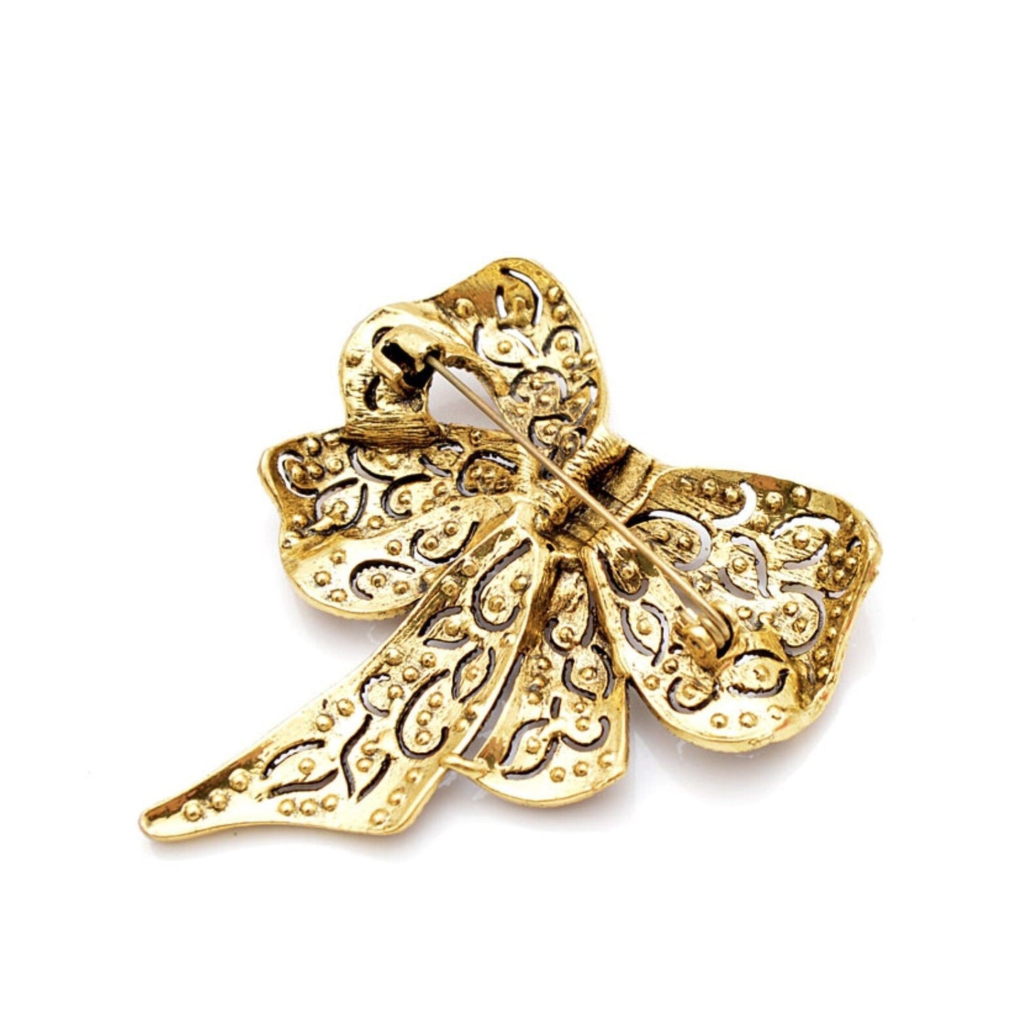 Bow brooch gold or silver plated stunning diamonte designer celebrity pin u9 new